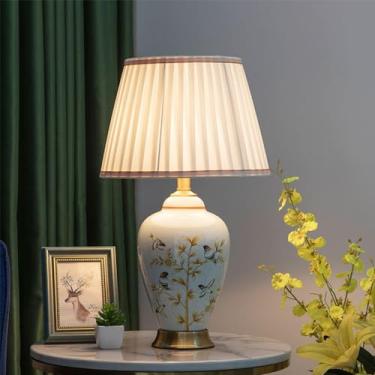 Imagem de Luminária de mesa contemporânea de cerâmica com flores e pássaros The American Village Sala de estar Quarto Estudo Villa Hotel Luminária de mesa de cabeceira (estilo 15)