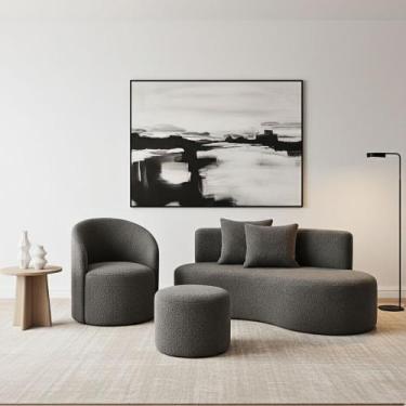 Imagem de Conjunto 01 Poltrona + Sofá e 1 Puff Curvo Orgânico Nature Gaia Boucle