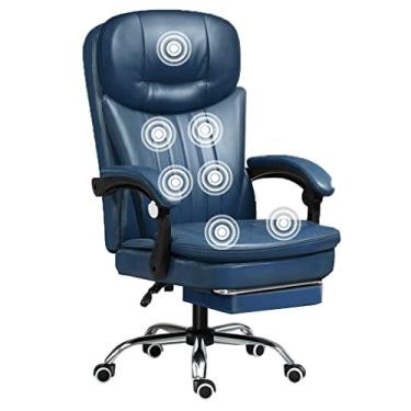 Imagem de Cadeira de mesa de massagem de 7 pontos, cadeira de escritório com apoio para os pés, cadeira de jogo de rodas, cadeira de trabalho de couro PU, almofada lombar e cadeira giratória giratória cadeira