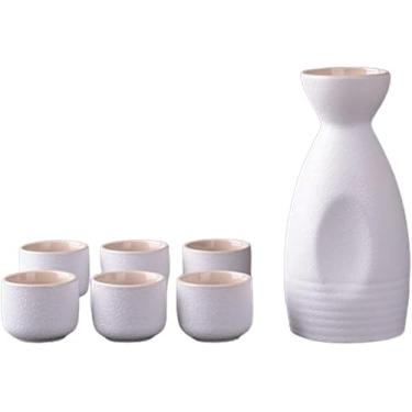 Imagem de JOEUQK Conjunto de saquê japonês conjunto de pote de saquê tradicional xícara de saquê porcelana cerâmica artesanato copos de vinho 7 peças, C, prático