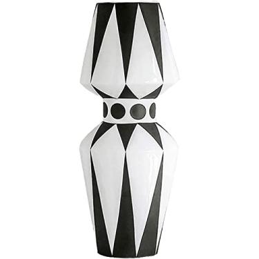 Imagem de LIFOND Vaso de flores vaso de cerâmica arte moderna preto e branco listrado vasos decorativos 33,3 cm grande decoração de porcelana vaso de flores de mesa decoração de mesa