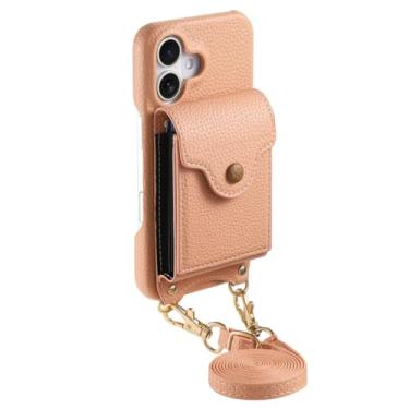 Imagem de POYUFRG Capa transversal para iPhone 17 Pro Max/17 Pro/17 Air/17, capa carteira de órgão com porta-cartões e espelho de maquiagem elegante capa de couro, rosa, 17 Air