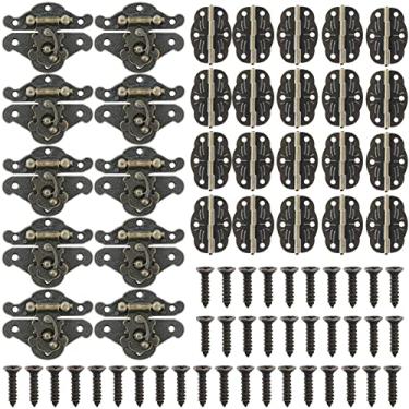 Imagem de 10 peças de caixa de presente pequena caixa de madeira com ganchos de liga de zinco, 20 peças de dobradiça impressa oval flor dobradiça caixa de presente pequena dobradiça