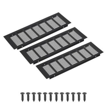 Imagem de PATIKIL Grade de ventilação retangular de 30 x 10 cm, 3 peças de cobertura de ventilação de alumínio com parafusos de montagem para guarda-roupa de porta de armário de armário, preto