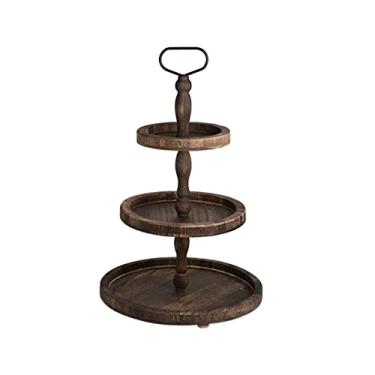 Imagem de Suporte de bolo de sobremesa, 3 camadas, bandeja de servir em camadas, torre de cupcake, criativa, estilo europeu, suporte de buffet de biscoito de sobremesa para frutas e frutas (cor escura, 3
