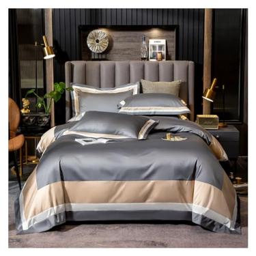 Imagem de Conjunto de cama 100% algodão super macio confortável chique leve 4 peças com fecho de zíper e colcha laços de canto capa de edredom casal (cor: 4, tamanho: 1,5 m - 1,8 m cama -20 (1 cama de 2,0 m)