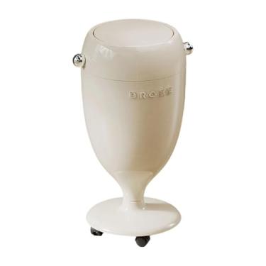 Imagem de YWJLQH Lixeira com tampa e rodas, balde de lixo decorativo grande aberto, cesto de lixo para cozinha, penteadeira, escritório, quarto, Branco