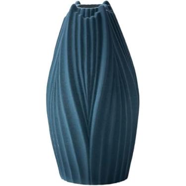 Imagem de CYYHGD Vasos brancos pequenos, vasos de cerâmica para decorar a mesa da casa, vasos de estilo retro moderno com flores falsas de ameixa amarela, 13 x 13,4 cm (azul 2