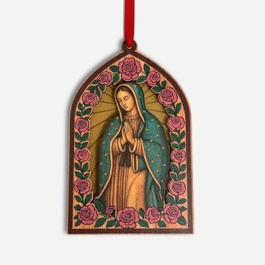 Imagem de Ornamento de Nossa Senhora de Guadalupe, enfeites de Natal católicos, enfeite de Virgem de Guadalupe para árvore de Natal, ornamentos de acrílico de madeira espiritual, decoração de Natal, presente