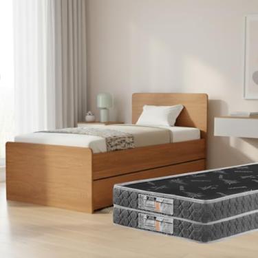 Imagem de Cama Bicama Solteiro com 2 Colchões D20 e Estrutura Robusta em MDF, Design Moderno e Funcional (Cerejeira)