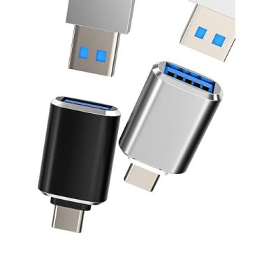 Imagem de Adaptador USB C macho para USB-A fêmea (pacote com 2) adaptador de cabo OTG 3.0 tipo C para Apple para iPhone Mac conversor de porta thunderbolt compatível com acessórios Samsung Android para conector