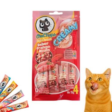 Imagem de Petisco Para Gatos ChuChups Cream Creamy Tubos de 15g Tipo Churu Truly Wanpy sem Corantes Sabores Frango, Atum, Salmão (Frango e Atum)
