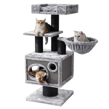 Imagem de Árvore para gatos Maine Coon para gatos grandes e adultos, torre moderna para gatos extragrandes de 9 kg, árvore de gato resistente com haste de raspagem de sisal, rede, poleiro, condomínio, cama