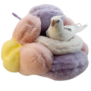 Imagem de Ninho de papagaio colorido pele de coelho sintética inverno quente engrossada rede suspensa cama de pássaro cabana aconchegante para periquitos, calopsitas, conures, caiques, quakers, pombinhos (roxo