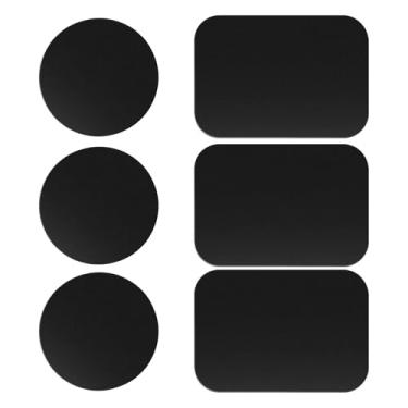 Imagem de Conjunto de placas de metal autoadesivas de 6 peças de placas de metal para telefone quadrado redondo com adesivo de 4 mm para ímãs suporte de telefone de carro acessórios de carro preto