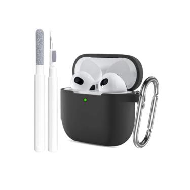 Imagem de Capa para AirPods 4 (2024), capa protetora de silicone macio para Apple AirPods 4ª geração, capa feminina e masculina com chaveiro e kit de limpeza, preta