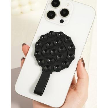 Imagem de Suporte de capa de telefone com sucção de silicone, adesivo removível e reutilizável, acessório para telefone iPhone e Android, suporte de telefone espelhado, vídeos, aderência adesiva (preto)
