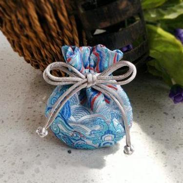 Imagem de Only My Live Home Linda mini bolsa de presente de brocado de seda luxuosa com cordão chinesa boa sorte sachê joias brincos anel bolsa de armazenamento (azul claro (5 peças))