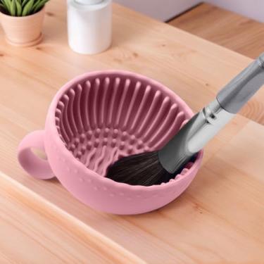 Imagem de Tigela de limpeza de pincéis de maquiagem de silicone, ferramenta de limpeza portátil para pincéis, esponjas de pó, esponjas (rosa)