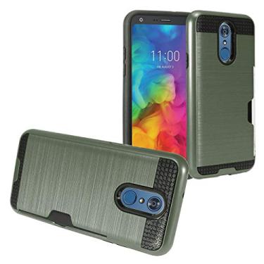 Imagem de Eaglecell – LG Q7+ Plus, Q7 LM-Q610 – Capa híbrida escovada com compartimento para cartão + protetor de tela de vidro temperado, CS2 Black/Dark Green