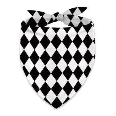 Imagem de Buxiuer Wonderland Bandana para Cachorros de Diamante Preto e Branco Arlequim Xadrez Festa do Dia das Bruxas Ajustável Triângulo Babadores Cachorros Cachecol para Animais de Estimação Pequenos, Médios