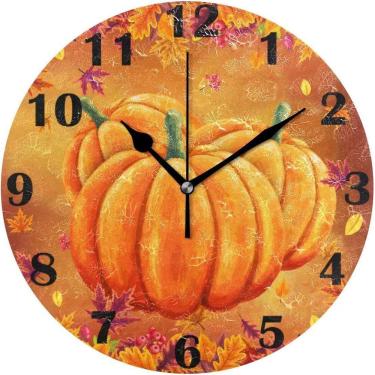 Imagem de Relógio de parede Fall Pumpkin de 30 cm de quartzo silencioso para decoração de casa
