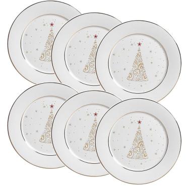 Imagem de Conjunto de 6 Pratos Raso Christmas Lights de Cerâmica 27cm - Scalla