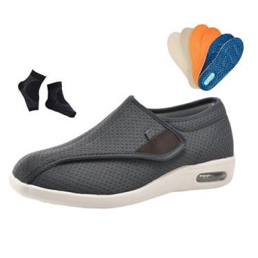Imagem de Chinelos Diabéticos Homem, Calçado Masculino Ajustável Para Pés Inchados Confortável Para Caminhar Calçado Diabéticos, Chinelos Ortopédicos Ajustáveis ​​de Fácil Fecho, Para Avô Avó(Gray,39 EU)