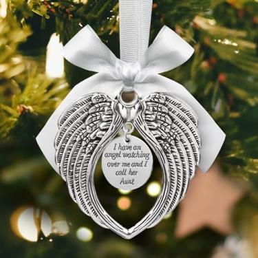 Imagem de Enfeite de Natal memorial de asas de anjo para decorações de férias em memória amorosa de um ente querido presente para quem perde a tia pingente de lembrança de simpatia