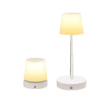 Imagem de Abajur de Mesa Recarregável Retrátil em Aço, Luminária Led USB Com Luz Branco Quente Ajustável Sem Fio Design Moderno(Branco,1uni)