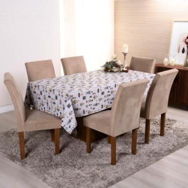 Imagem de Toalha de Mesa Natalina Digital, Oxford 100% Poliéster, Branca com Estampa Digital, tamanhos: 4, 6 ou 8 lugares (Estampa 4, 8 Lugares)