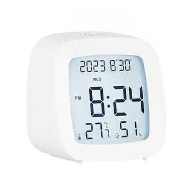 Imagem de Lancoon Despertador digital com temperatura e umidade, mesa máx./registro misto calendário semanal 12/24 horas, botão de toque para mesa de alunos de cabeceira, escritório, mesa