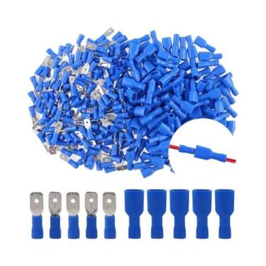 Imagem de Conector Elétrico De Terminal Crimpado Isolado Azul 6.3mm 16 14AWG Fêm