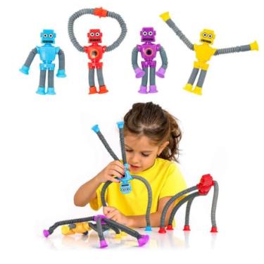 Imagem de Robô Pop It Estica e Puxa com Luz Colorida – Brinquedo Sensorial Divertido com Ventosas | Estimula Criatividade, Coordenação e Alívio do Estresse Infantil (Amarelo)