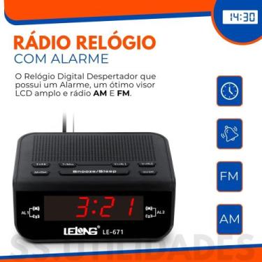 Imagem de Rádio Relógio Digital Am/fm Despertador Digital De Mesa Lelong - Envia