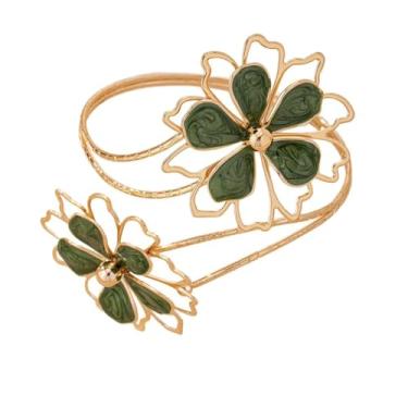 Imagem de KZL Pulseira de flor para o braço feminino boho havaiano plumeria rubra braçadeira de braço ajustável floral ouro braçadeira braçadeira braçadeira minimalista pulseira de bobina férias verão praia