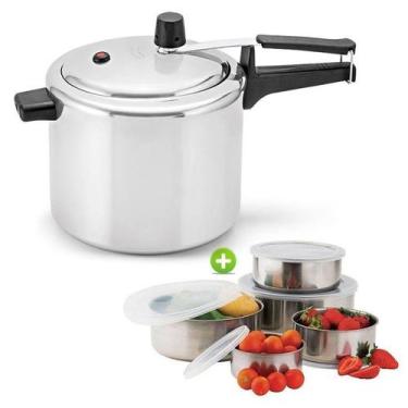 Imagem de Panela De Pressão 4,5 Litros Polida Panelux E Conjunto Tigelas Em Aço 