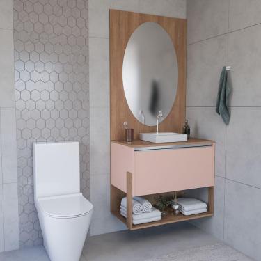 Imagem de Conjunto Gabinete E Espelheira Plena Superior 80cm Nogal Sevilha Salmão