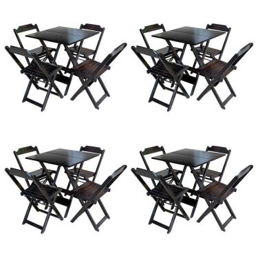 Imagem de Kit 4 Jogos De Mesa Com 4 Cadeiras De Madeira Dobravel 70X70 - Tabaco - Marrom