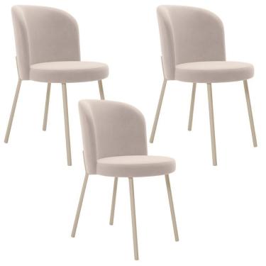 Imagem de Kit 3 Cadeiras Sala De Jantar Estofada Gavi Arena L02 Suede Bege Lyam Decor