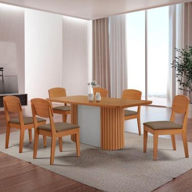 Imagem de Mesa De Jantar Aspen Cooper 180cm Tampo Mdf Laminado Veludo Capuccino/naturale/off White