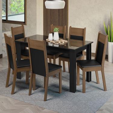 Imagem de Sala De Jantar Mesa Tampo De Vidro 6 Cadeiras Preto-rustic Dora Madesa Preto-rustic