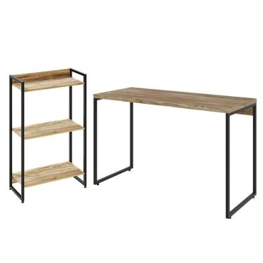 Imagem de Kit Escritório Estante 3 Prateleiras Mesa 120Cm Carvalho