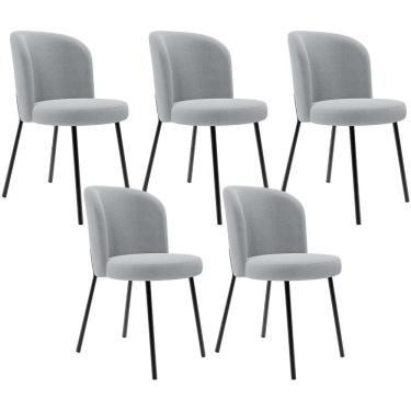 Imagem de Kit 5 Cadeiras Sala De Jantar Estofada Gavi L02 Bouclê Cinza - Lyam Decor