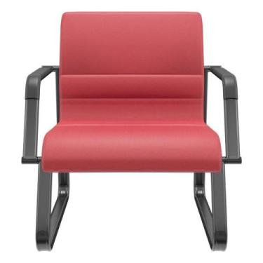Imagem de Cadeira De Escritório Recepção Com Braço Fixa Preta Lev P03 Vinil Verm