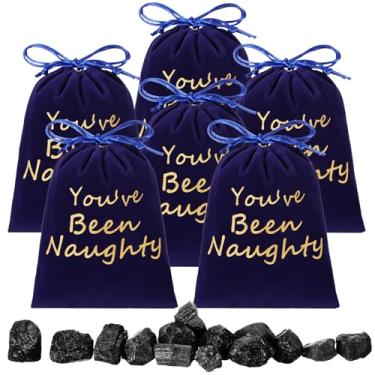 Imagem de Queekay Bolsa de pelúcia You've Been Naughty com caroço de carvão, presente de Natal para Papai Noel, material de Natal (azul marinho)