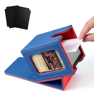 Imagem de Venssu MTG Deck Box for Commander Display,Card Deck Boxes Fits 100 Double Sleeved Cards, TCG Card Storage Box (Blue and Red, 1 window)