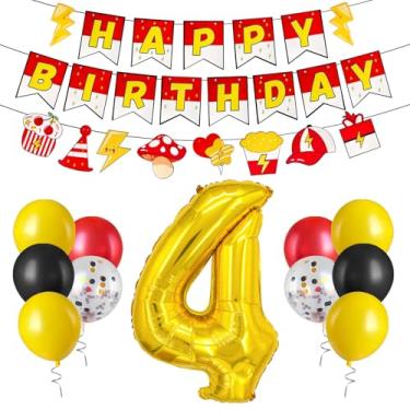 Imagem de Zailo Balão grande com número dourado de 81 cm, balão vermelho e amarelo desenho animado vermelho, branco e amarelo, faixa de festa de feliz aniversário, espaçamento ajustável, extragrosso, guirlanda