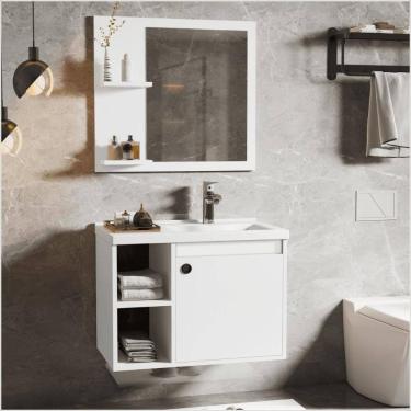 Imagem de Conj Gabinete c/ Espelheira e Cuba para Banheiro Éden Branco