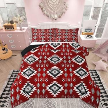 Imagem de jejeloiu Conjunto de edredom infantil boêmio para todas as estações, com 1 fronha, microfibra asteca, roupa de cama solteiro tribal para decoração de quarto, edredom respirável, macio e leve